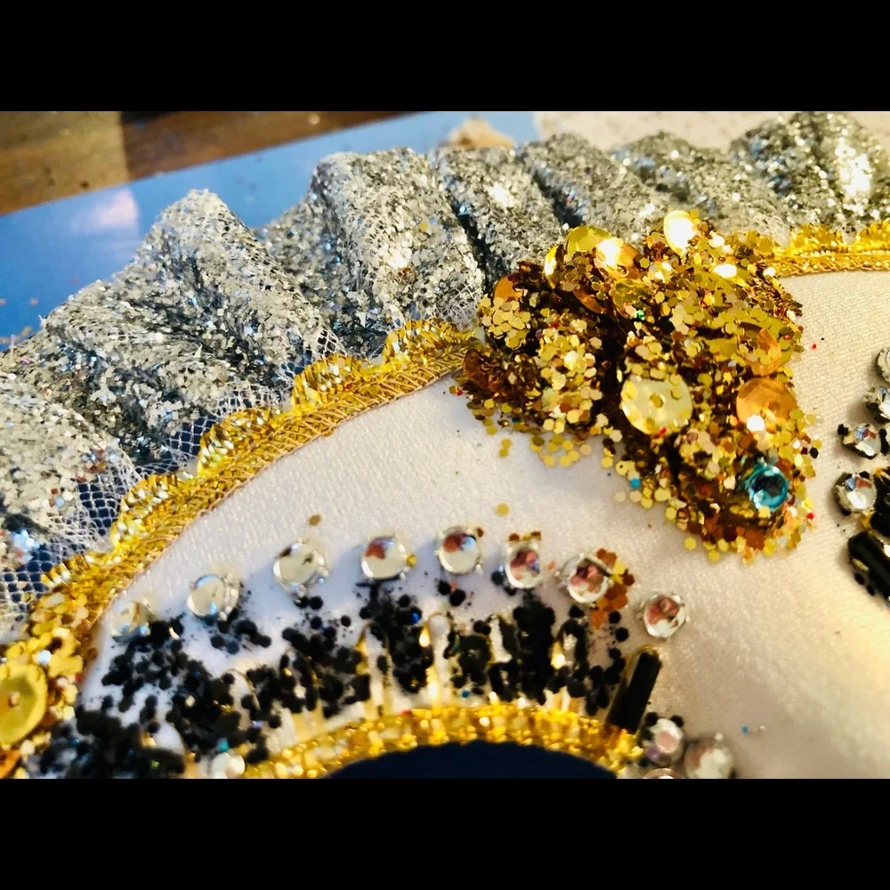 eye mask Mardi Gras Glittering feathered carnival Artisan embellished costume OS
